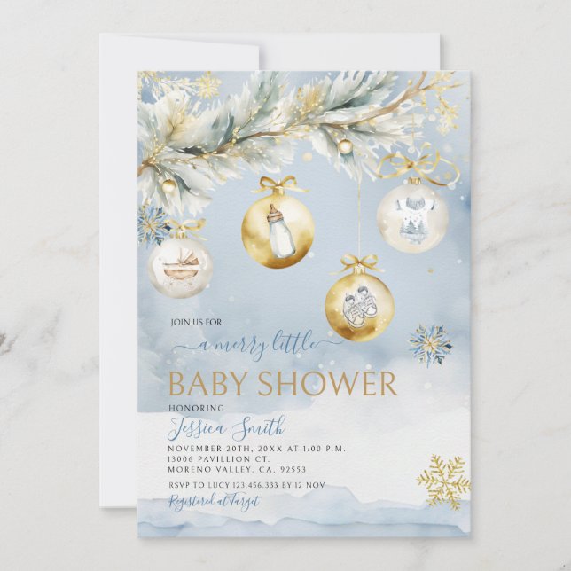 Invitation Ornement d'hiver Joyeux petit Baby shower de Noël (Devant)