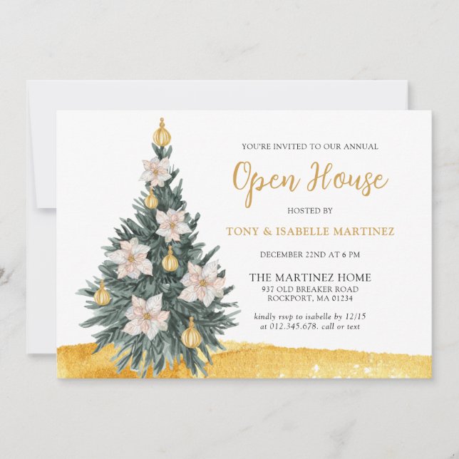 Invitation Ornement d'or floral blanc Noël Arbre fête (Devant)
