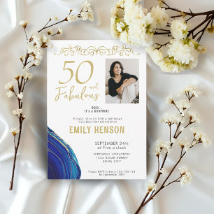 Invitation Ornement doré 50 ans et fabuleux Photo d'anniversa