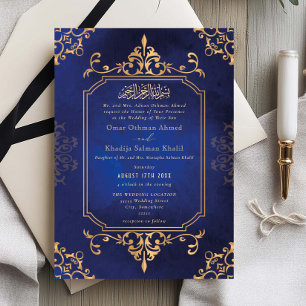Invitation Ornement doré et bleu Mariage islamique vintage