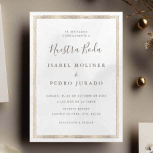 Invitation Ornement Doré Vintage Crème Nuestra Boda Mariage