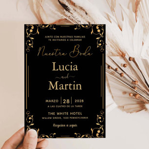 Invitation Ornement en or coin espagnol noir Nuestra Boda
