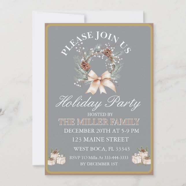 Invitation Ornement Fête de Noël Or & Argent  (Devant)