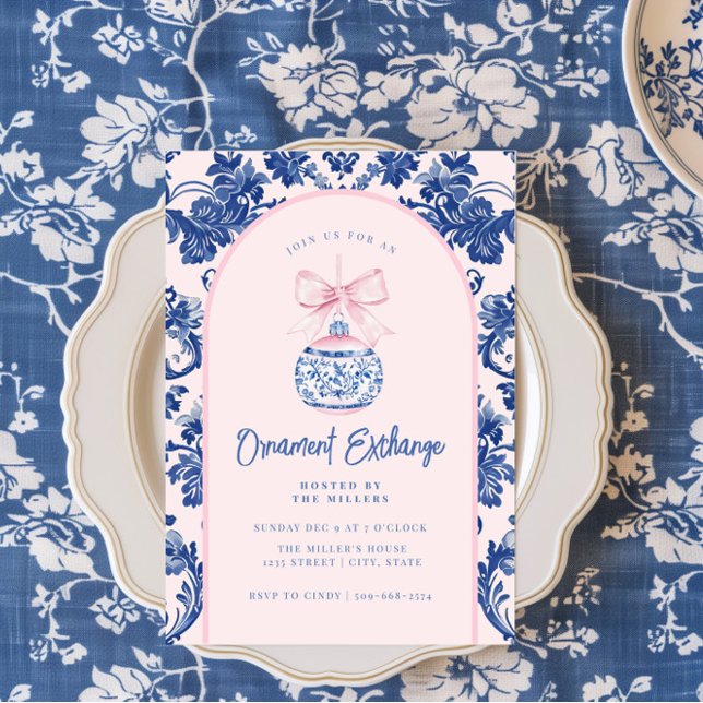 Invitation Ornement rose et bleu de grand-millénaire (Créateur téléchargé)