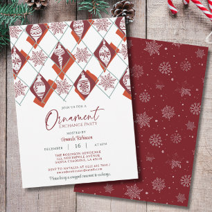 Invitation Ornement rouge flocons de neige Échange de Noël