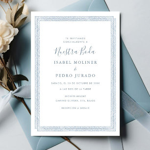 Invitation Ornement Vintage Élégant Bleu Nuestra Boda Mariage