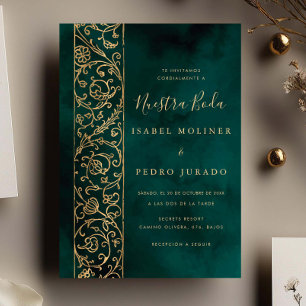 Invitation Ornemental Fleur Gold Green Nuestra Boda Mariage