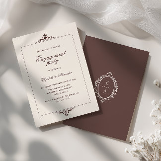 Invitation Ornementé Oval Crest Ancien Argent Brun Mariage Fi