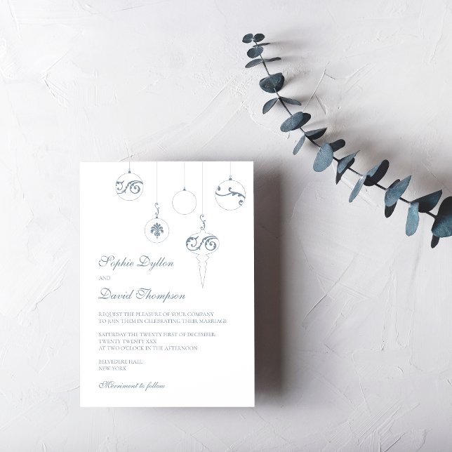 Invitation Ornements Bauble de Noël Mariage bleu glace (Christmas Wedding Baubles Wedding Invitation - Ice Blue)