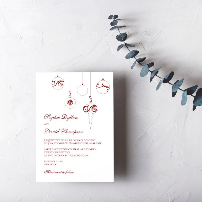 Invitation Ornements Bauble de Noël Mariage rouge d'hiver (Christmas Baubles Wedding Invitation - Berry Red Winter Wedding)