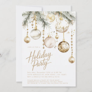 Invitation Ornements Blush Blanc Or Baubles Noël