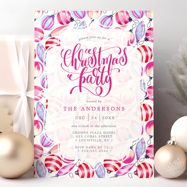 Invitation Ornements de Noël Aquarelle Motif vacances (Créateur téléchargé)