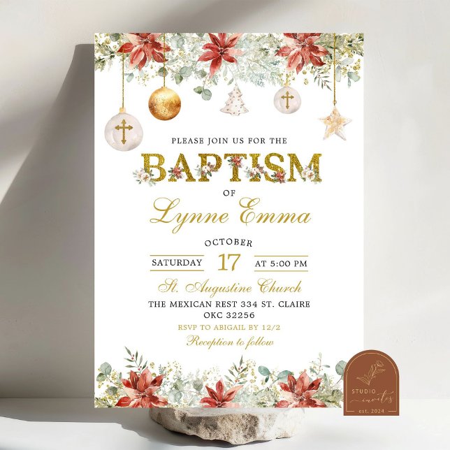 Invitation Ornements de Noël d'or Baptême d'eau (Créateur téléchargé)