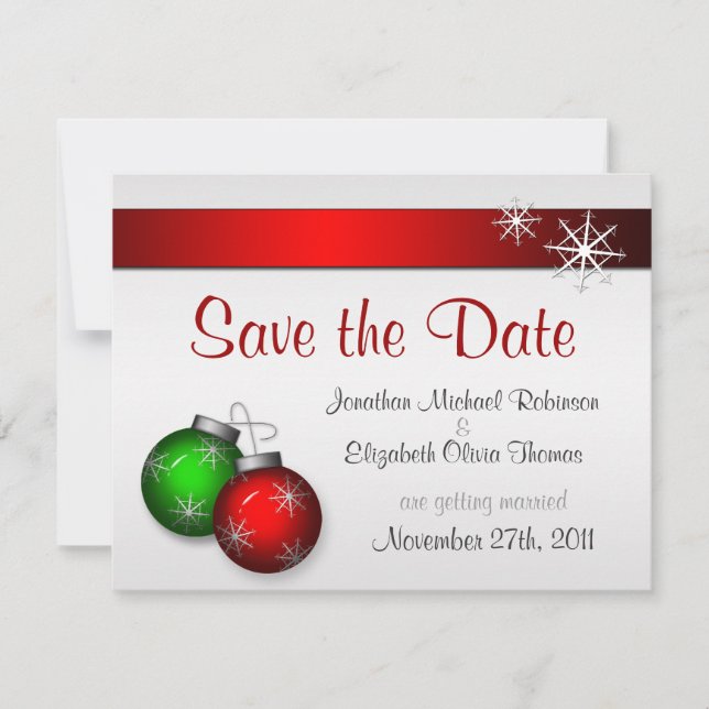 Invitation Ornements de Noël Mariage Enregistrer la date (Devant)