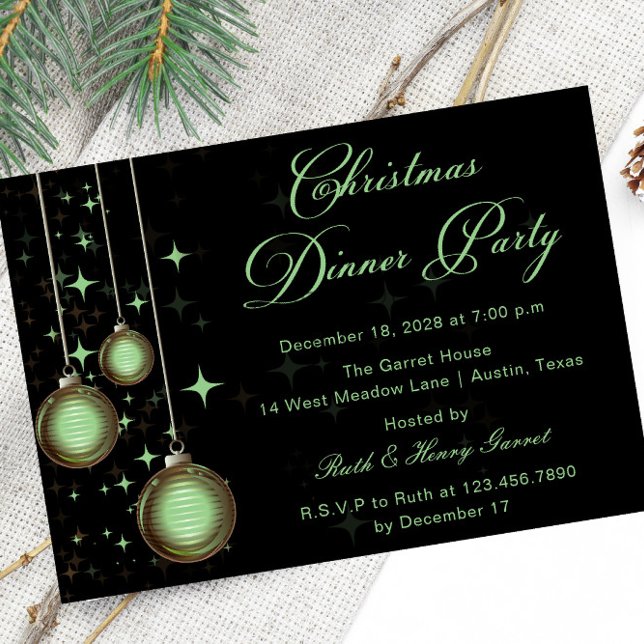 Invitation Ornements de Noël Vert Soirée de Noël (Créateur téléchargé)