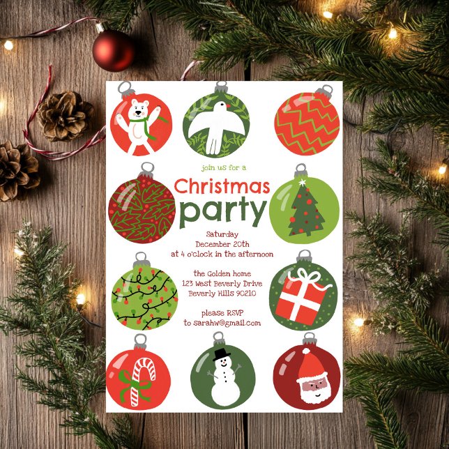 Invitation Ornements de Noël Whimsical Fête Personnalisé (Whimsical Christmas Ornaments Holiday Party Custom Invitation
)