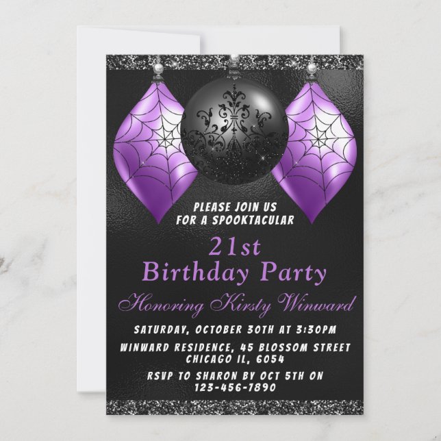 Invitation Ornements d'Halloween violet noir (Devant)