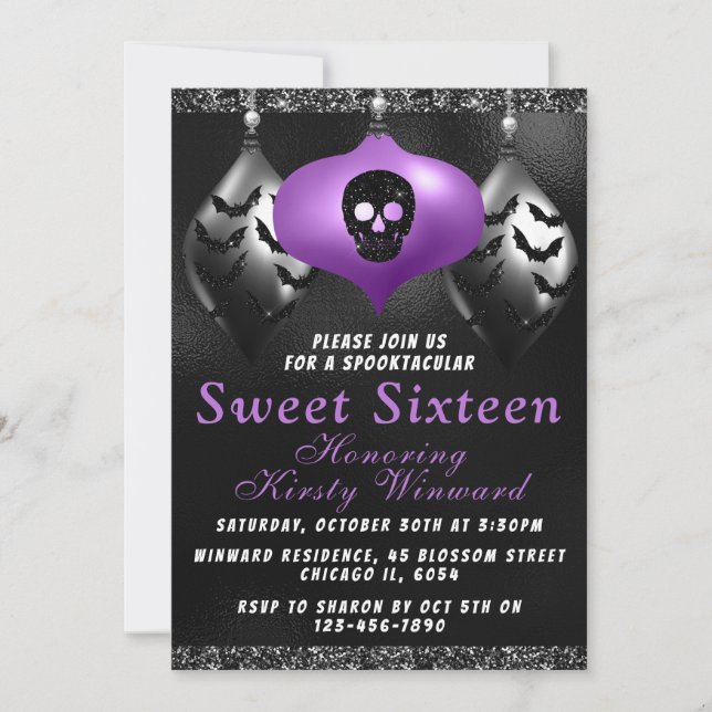 Invitation Ornements d'Halloween violet noir doux 16 (Devant)