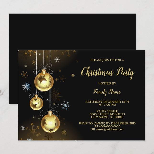 Invitation Ornements dorés de Noël Étoiles brillantes Fête no (Devant / Derrière)