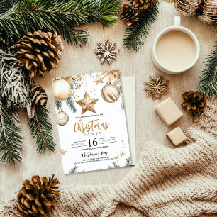 Invitation Ornements élégants en or Poinsettia Fête de Noël