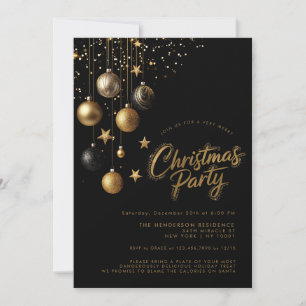 Invitation Ornements en or noir scintillent étoiles fête de N