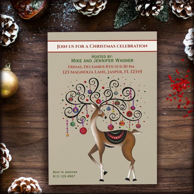 Invitation Ornements festifs Reindeer Amusant Personnalisé No (Créateur téléchargé)