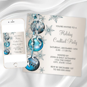 Invitation Ornements Flocons de Neige Bleu Sarcelle Fête de N