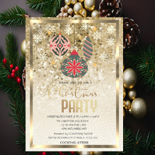 Invitation Ornements Flocons de Neige Or Entreprise Noël