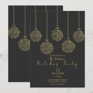 Invitation Ornements Gold & Charcoal Elegant Holiday Party