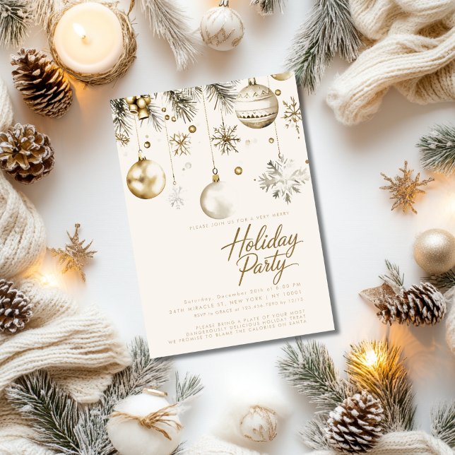 Invitation Ornements Or Et Blanc Baubles Fête De Noël (Créateur téléchargé)