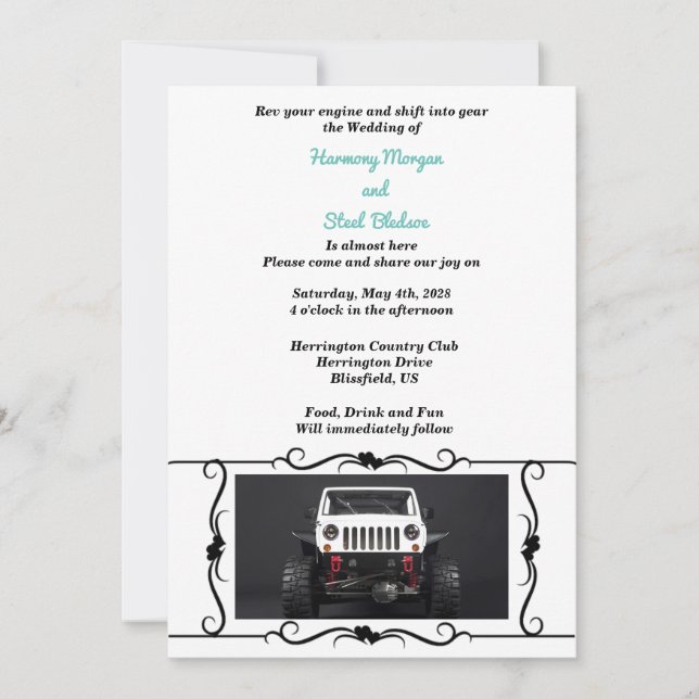 Invitation ORV Black & White GP Off Road 4X4 Mariage (Devant)