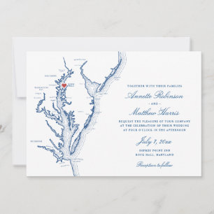 Invitation Osprey Point Rock Hall MD Map Mariage élégant