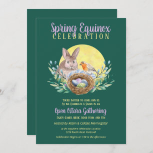 Invitation Ostara Spring Equinox Bunny & Bird Nest Green