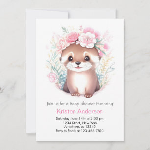 Invitation Otter Blissful Pink Meadow Girl Baby shower