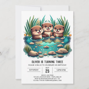 Invitation Otter Friends Whimsical Anniversaire