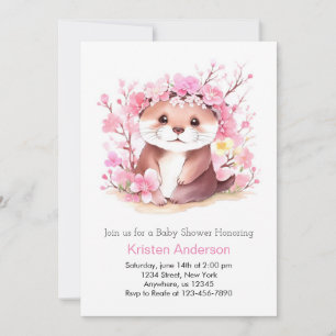 Invitation Otter Magic Fleurs sauvages rose Baby shower fille