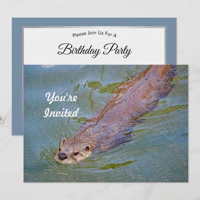 Invitation Otter Natation Faune Photo Anniversaire (Devant / Derrière)