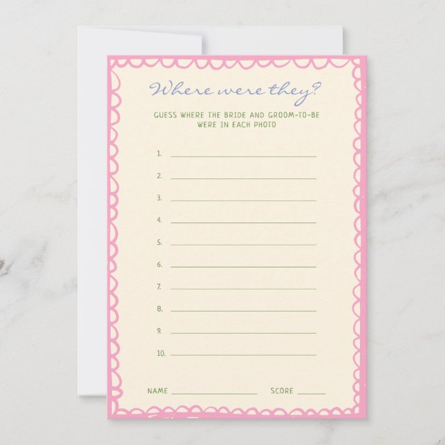 Invitation Où étaient-ils Fête des mariées Game Card (Devant)