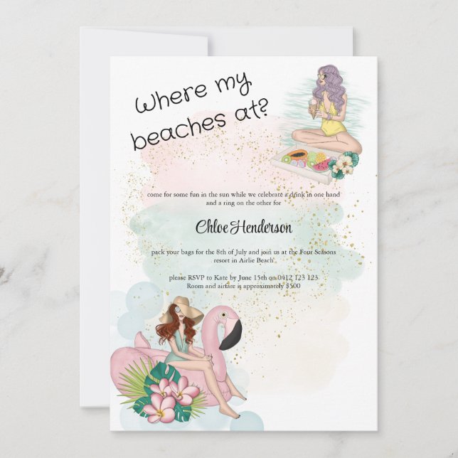 Invitation Où Mes Plages À La Fête De Bachelorette (Devant)