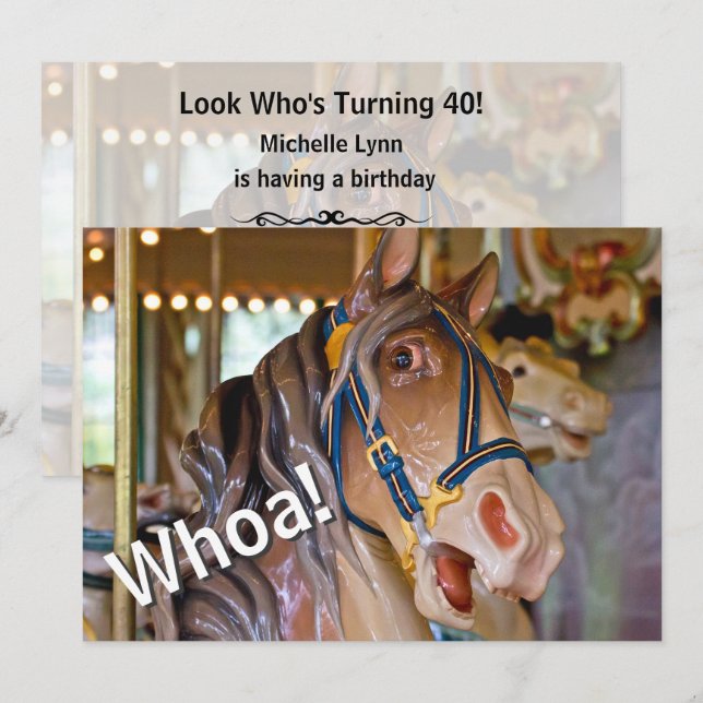 Invitation Ouah ! Regardez qui est 40 Carousel Horse Invitati (Devant / Derrière)