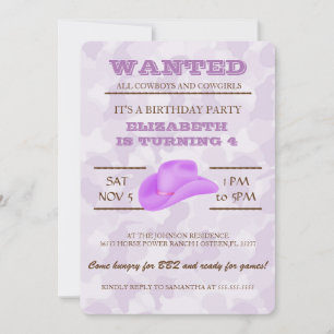 Invitation OUAIS ! Purple Cowgirl Anniversaire Fête Invitatio