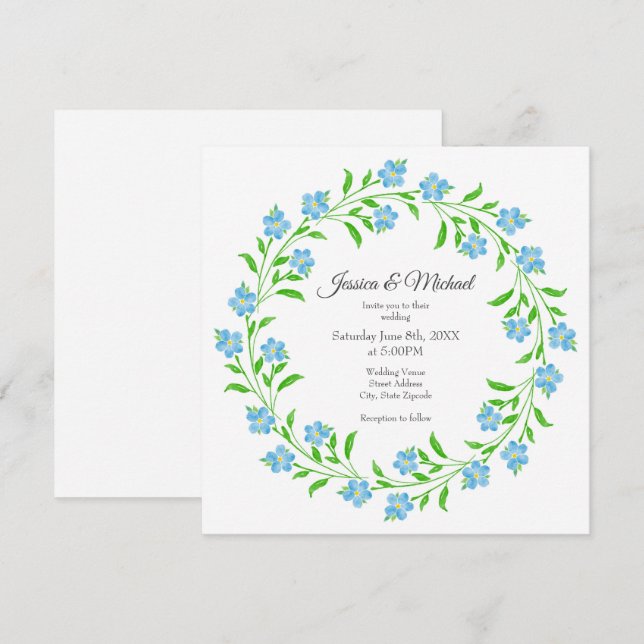 Invitation Oubliez-moi non aquarelle Floral Wreath (Devant / Derrière)