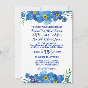 Invitation Oubliez-moi pas Blue Floral Watercolor Mariage Inv