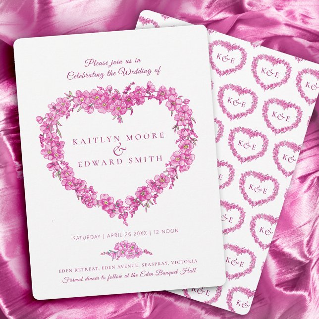 Invitation Oubliez-moi pas coeur art mariage rose blanc (Créateur téléchargé)
