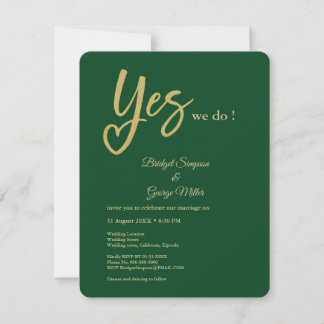 Invitation Oui nous faisons vert émeraude Or mariage