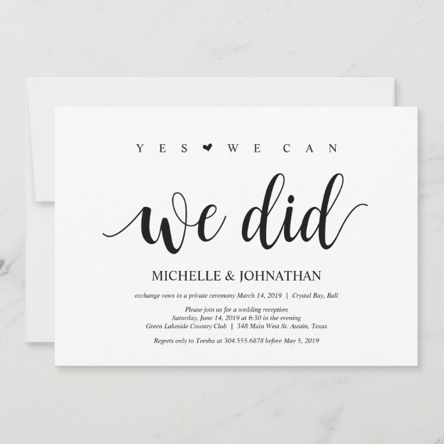Invitation Oui, nous pouvons faire Mariage Elopement Invitati (Devant)