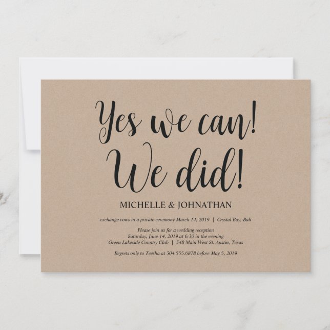 Invitation Oui, nous pouvons faire Mariage Elopement Invitati (Devant)