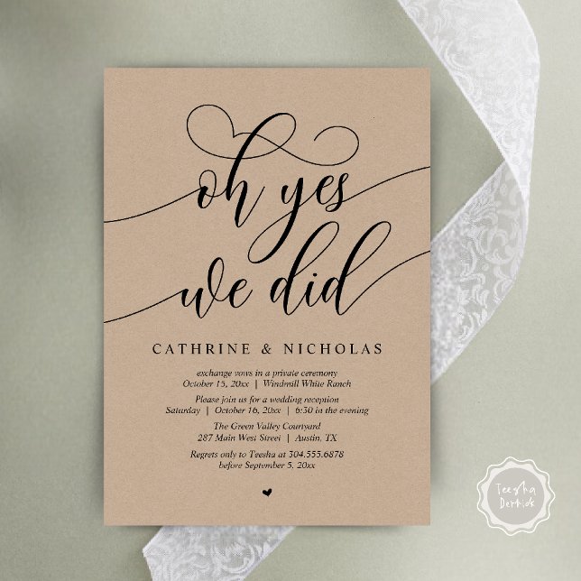 Invitation Oui, On L'A Fait, Réception De Mariage De Script M (Oh Yes, We Did, Modern Script Wedding Reception Invitation Card PDF Brown Kraft)