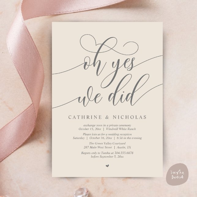 Invitation Oui, On L'A Fait, Réception De Mariage De Script M (Oh Yes, We Did, Modern Script Wedding Reception Invitation Card PDF Cream Grey)