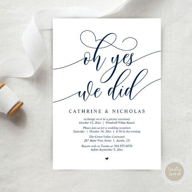 Invitation Oui, On L'A Fait, Réception De Mariage De Script M (Oh Yes, We Did, Modern Script Wedding Reception Invitation Card PDF Navy Blue)